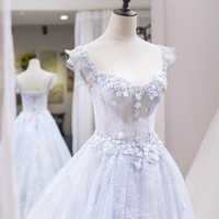 Blue Tulle Lace Long Prom Dress Evening Dress - Thumbnail 2