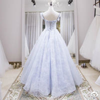 Blue Tulle Lace Long Prom Dress Evening Dress - Thumbnail 4