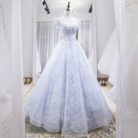 Blue Tulle Lace Long Prom Dress Evening Dress - Thumbnail 3