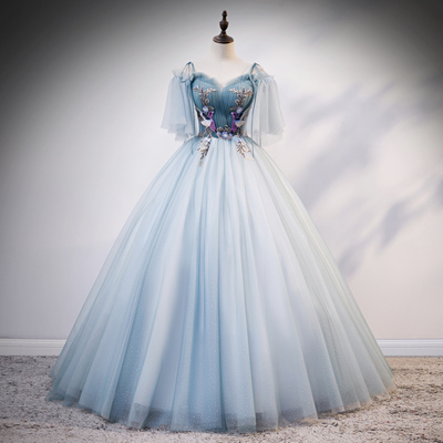 Blue sweetheart neck tulle long prom gown evening dress - Thumbnail 5