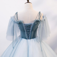 Blue sweetheart neck tulle long prom gown evening dress - Thumbnail 2