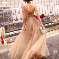 Coffee tulle lace long prom dress evening dress - Thumbnail 3