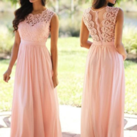 A-Line/Princess Scoop Sleeveless Applique Floor-Length Chiffon Dresses,252 - Thumbnail 1