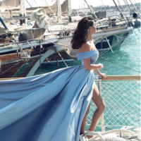 A-Line Off-the-Shoulder Court Train Blue Prom Dress with Split Pockets,254 - Thumbnail 2