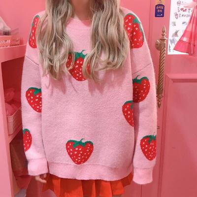 Strawberry pink knitted sweater - Thumbnail 3