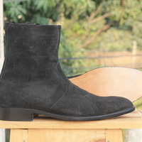 Ankle High Black Color Boot, Men's Handmade Suede Side Zipper Boots For men's - Thumbnail 2