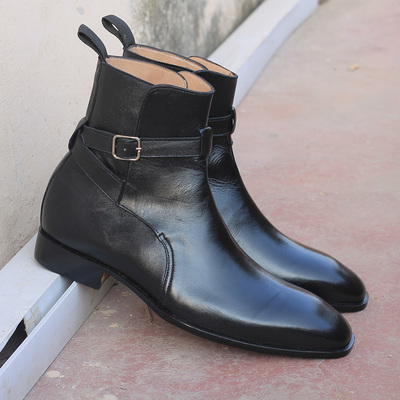 Ankle high black color jodhpurs boot, men's handmade leather buckle boots - Thumbnail 4