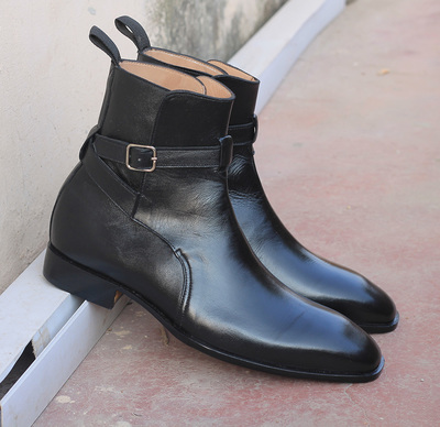 Ankle High Black Color Jodhpurs Boot, Men's Handmade Leather Buckle Boots