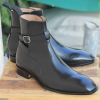Ankle High Black Color Jodhpurs Boot, Men's Handmade Leather Buckle Boots - Thumbnail 2