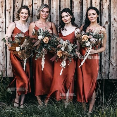 Spaghetti straps ankle length bridesmaid dresses for wedding party - Thumbnail 5