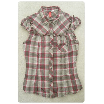 Pink/grey plaid button down shirt