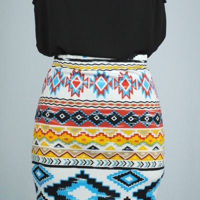 Color tribal pencil skirt