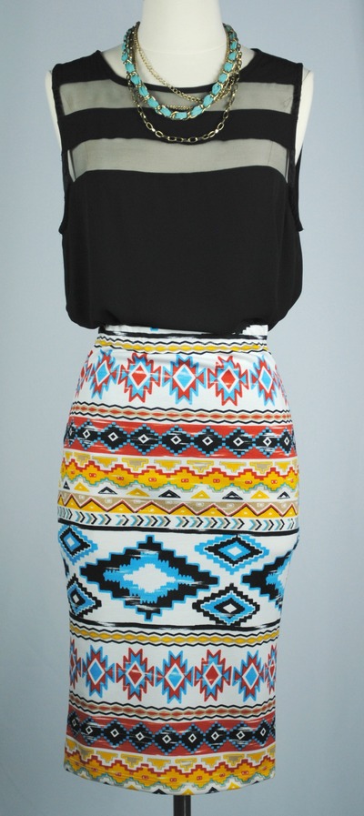 Color Tribal Pencil Skirt