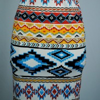 Color Tribal Pencil Skirt - Thumbnail 1