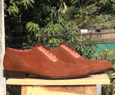 Men's Handmade Brown Color Suede formal shoes, Men's Cap Toe Lace Up Shoes