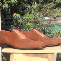 Men's Handmade Brown Color Suede formal shoes, Men's Cap Toe Lace Up Shoes - Thumbnail 1
