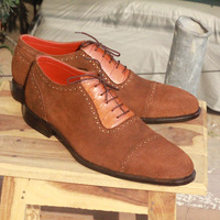 Men's Handmade Brown Color Suede formal shoes, Men's Cap Toe Lace Up Shoes - Thumbnail 2