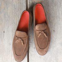 Men's Handmade Dark Brown Suede Shoes, Tussles Loafers Moccasin Shoes - Thumbnail 2