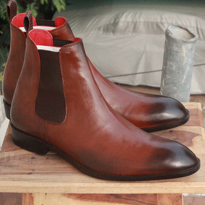 Men's handmade ankle high tone brown black color chelsea boot, leather boots - Thumbnail 4