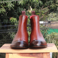 Men's Handmade Ankle High Tone Brown Black Color Chelsea Boot, Leather Boots - Thumbnail 1