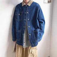 DENIM JACKET WITH CORD COLLAR - Thumbnail 1