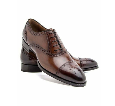 Handmade Brown Cap toe Leather shoes mens