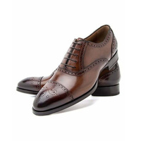 Handmade Brown Cap toe Leather shoes mens - Thumbnail 1