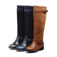 Chic Belt Design Knee High Winter and Autumn Boots - Thumbnail 4
