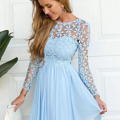 A-line scoop long sleeves chiffon short dresses
