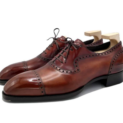 Handmade brown derby shoes, men's cap toe leather shoes - Thumbnail 3