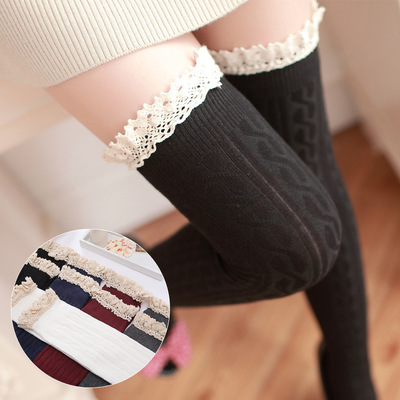 maid lace high stockings twisted knees JK socks