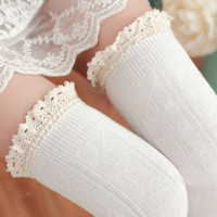 maid lace high stockings twisted knees JK socks - Thumbnail 2