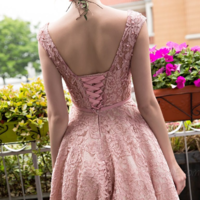 Vintage Bateau Tea-Length Lace Short Prom Dress, Homecoming Dress - Thumbnail 1