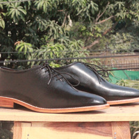 Men's Handmade Black Leather formal Shoes, Men's Lace Up Shoes - Thumbnail 1