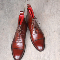 Handmade Men's Brown Ankle High Boot, Men's Leather Cap Toe Lace Up Boot - Thumbnail 1