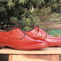 Men's Handmade Burgundy Color Leather formal shoes, Men's Split Toe Lace Up Shoes - Thumbnail 1