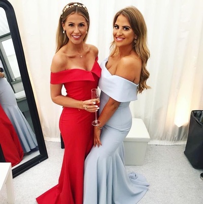 Red/Blue Off the Shoulder Long Mermaid Prom Dresses 
