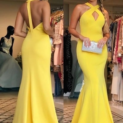 Yellow mermaid long prom dresses under 100 - Thumbnail 4