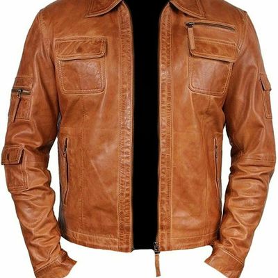 Men's fashion lambskin leather tan waxed moto jacket 