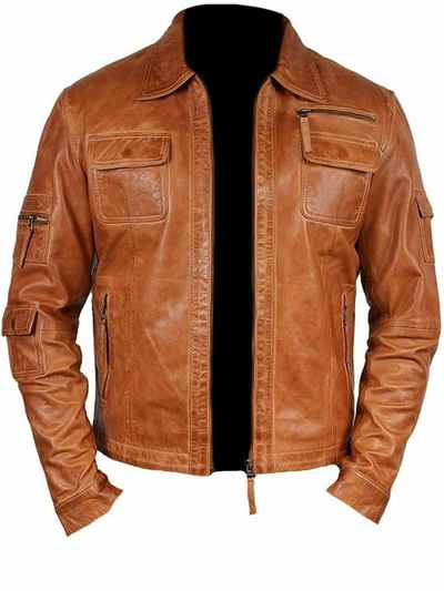 Men's Fashion Lambskin Leather Tan Waxed Moto Jacket 