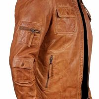Men's Fashion Lambskin Leather Tan Waxed Moto Jacket  - Thumbnail 3