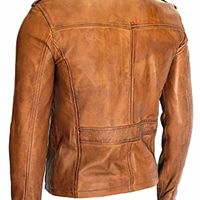 Men's Fashion Real Lambskin Tan Leather Waxed Moto Jackets - Thumbnail 1