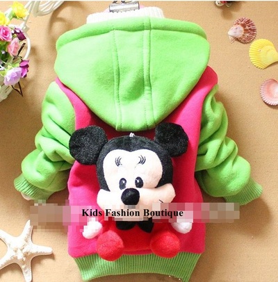 Girls adorable hot pink/green hoody jacket with toy mickey mouse