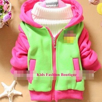 Girls Adorable Hot Pink/Green Hoody Jacket with Toy Mickey Mouse - Thumbnail 1