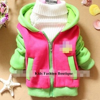 Girls Adorable Hot Pink/Green Hoody Jacket with Toy Mickey Mouse - Thumbnail 2