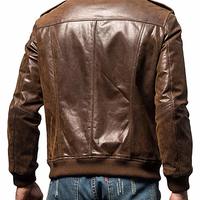 Men Biker Retro Brown Leather Motorcycle Jacket Bomber Genuine Leather Jacket - Thumbnail 2