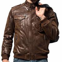 Men Biker Retro Brown Leather Motorcycle Jacket Bomber Genuine Leather Jacket - Thumbnail 1