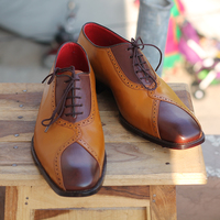 Men's Handmade Tan Brown Color Leather formal shoes, Men's Lace Up Stylish Shoes - Thumbnail 2