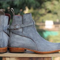 Handmade Men's Gray Ankle High Boot, Men's Jodhpurs Buckle Boot - Thumbnail 3