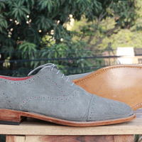 Men's Handmade Gray Color Suede formal shoes, Men's Cap Toe Lace Up Shoes - Thumbnail 1